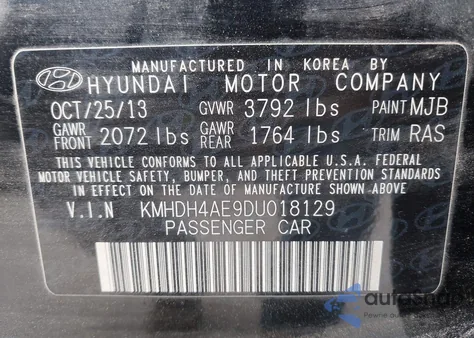 2013 Hyundai Elantra Gls z USA, uszkodzony, nr VIN KMHDH4AE9DU018129